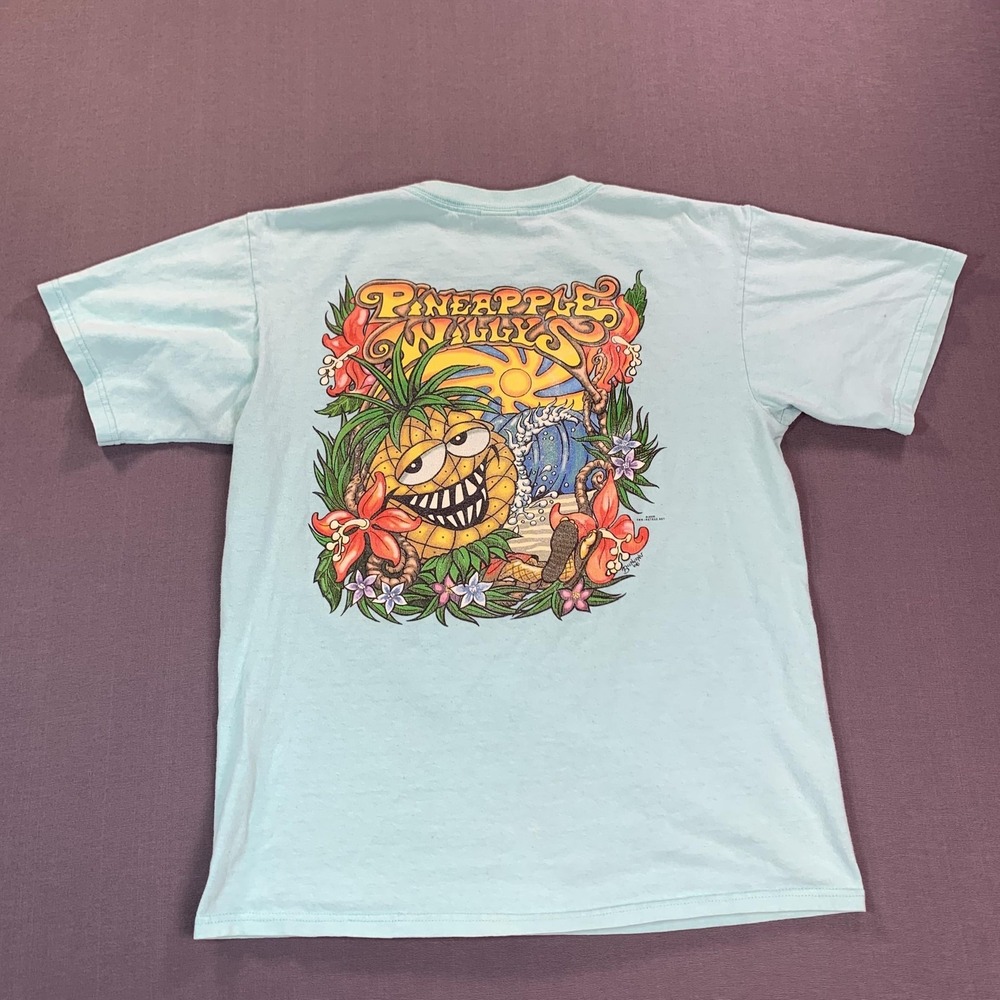 VTG Pineapple Willy's Anvil Shirt Men MD Mint Green Panama City Beach FL Y2K Tee